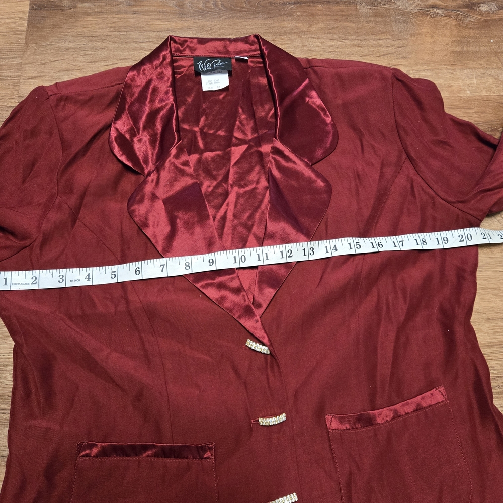 NWT! Vintage Wild Rose Burgundy Satin-Trim Blazer Size 12 Rhinestone Buttons - Picture 6 of 8